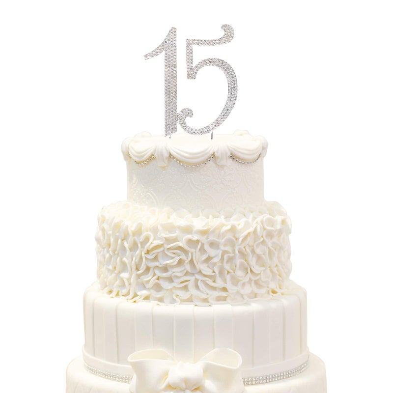 Hatcher lee Bling Crystal Rhinestone 15 Birthday Cake Topper - Best Keepsake | 15th Party Decorations Silver - Image 5